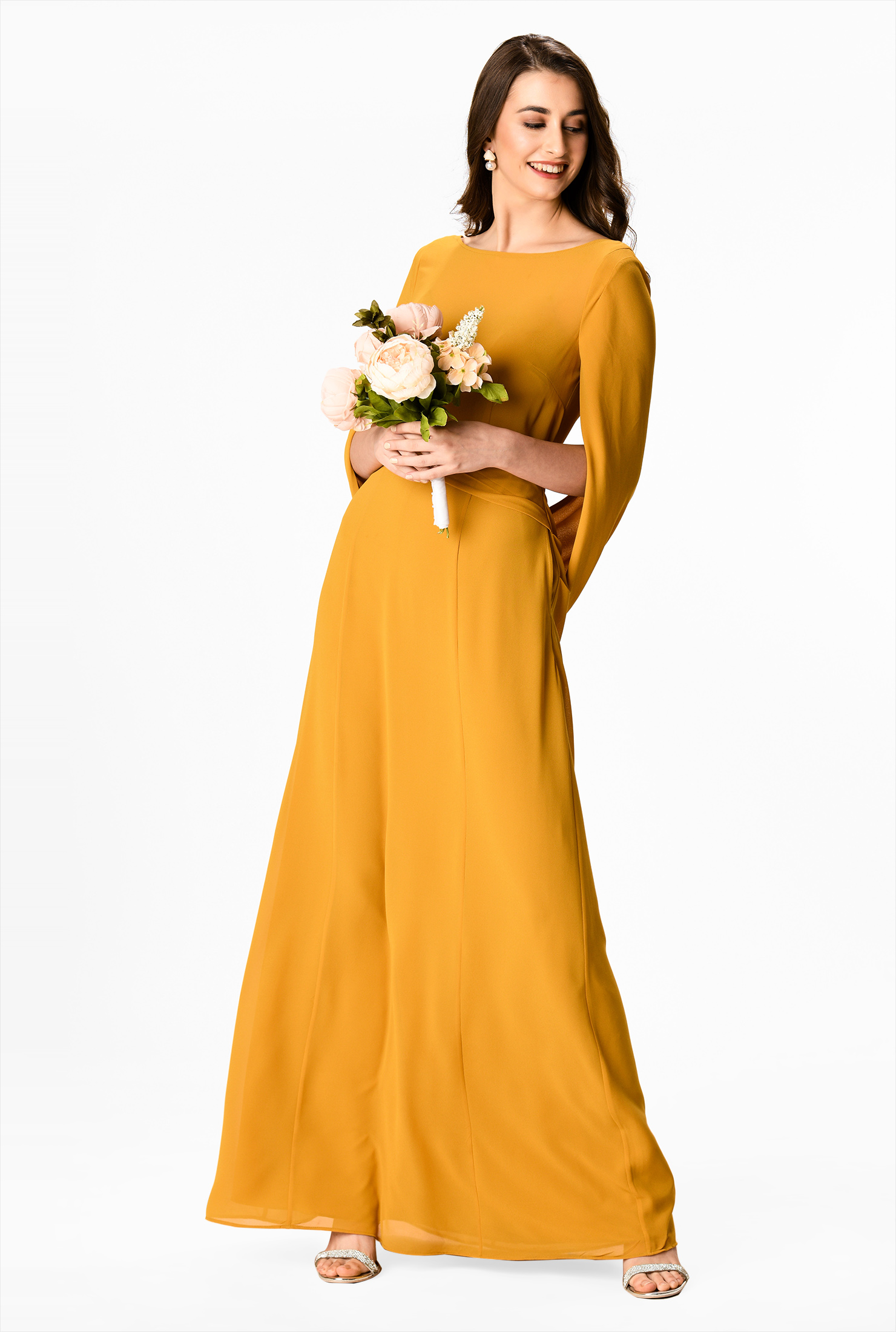 Shop Capelet sleeve chiffon maxi dress | eShakti