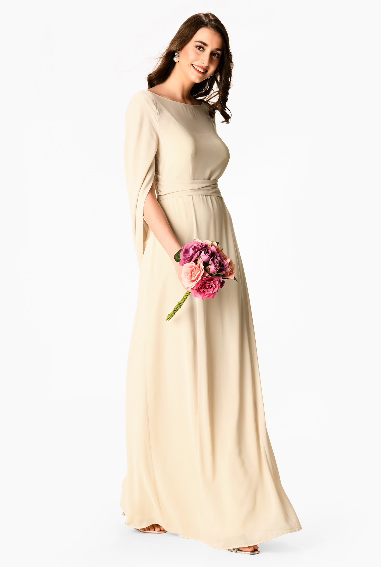 Shop Capelet sleeve chiffon maxi dress | eShakti