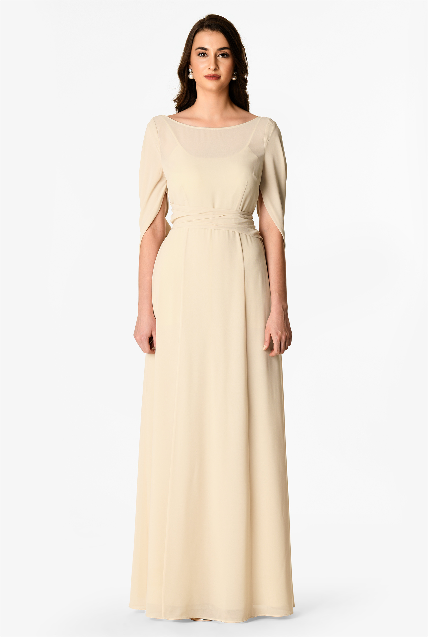Shop Capelet sleeve chiffon maxi dress | eShakti