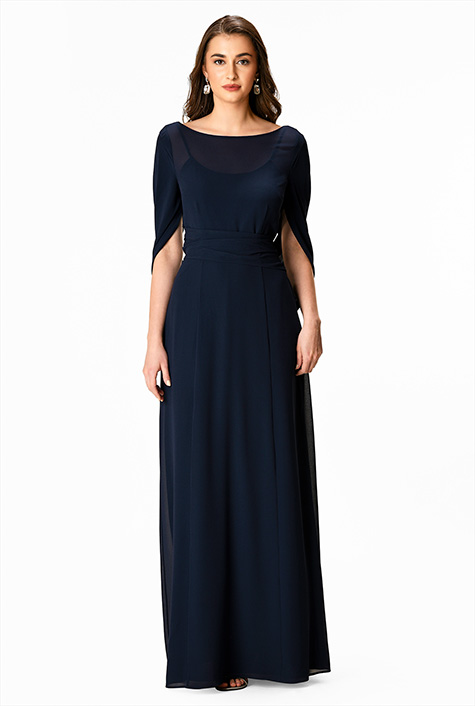 Shop Capelet sleeve chiffon maxi dress | eShakti