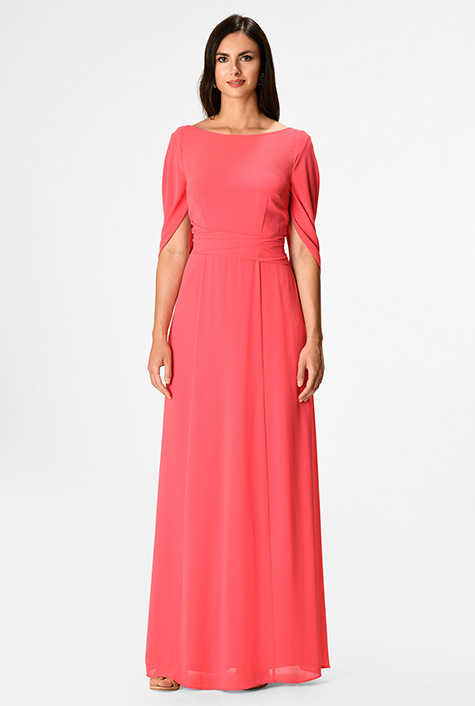 Shop Capelet sleeve chiffon maxi dress | eShakti