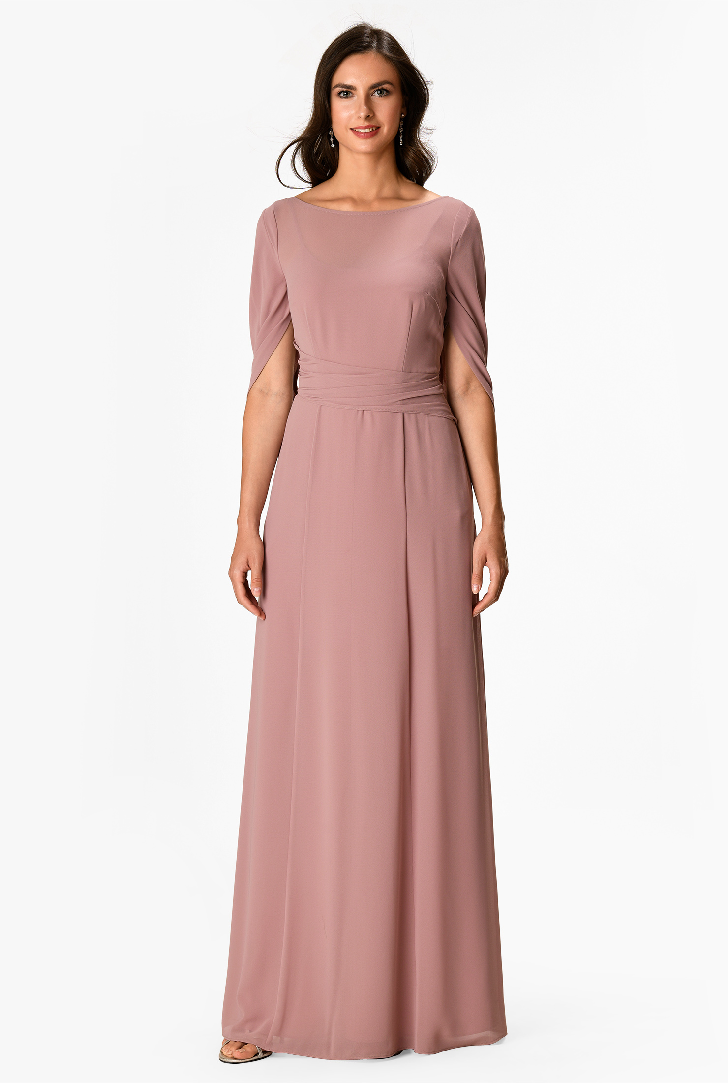 Shop Capelet sleeve chiffon maxi dress | eShakti