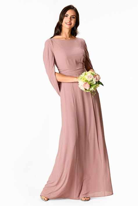 Shop Capelet sleeve chiffon maxi dress | eShakti