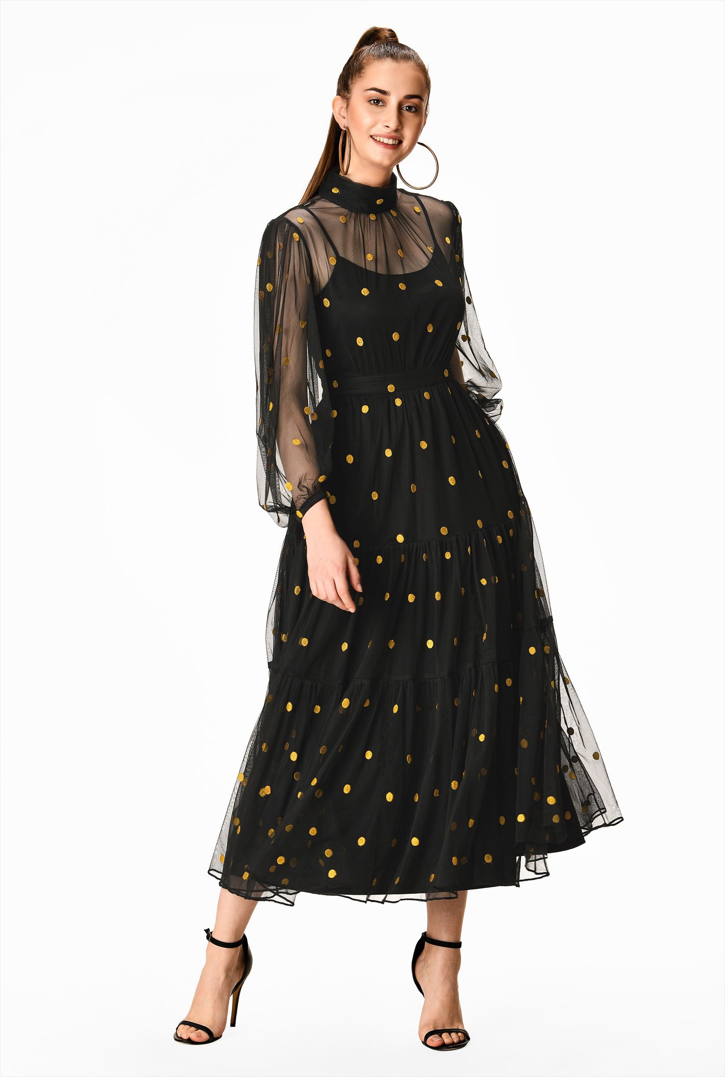 Shop Polka dot embellished tulle and cotton knit ruched dress | eShakti