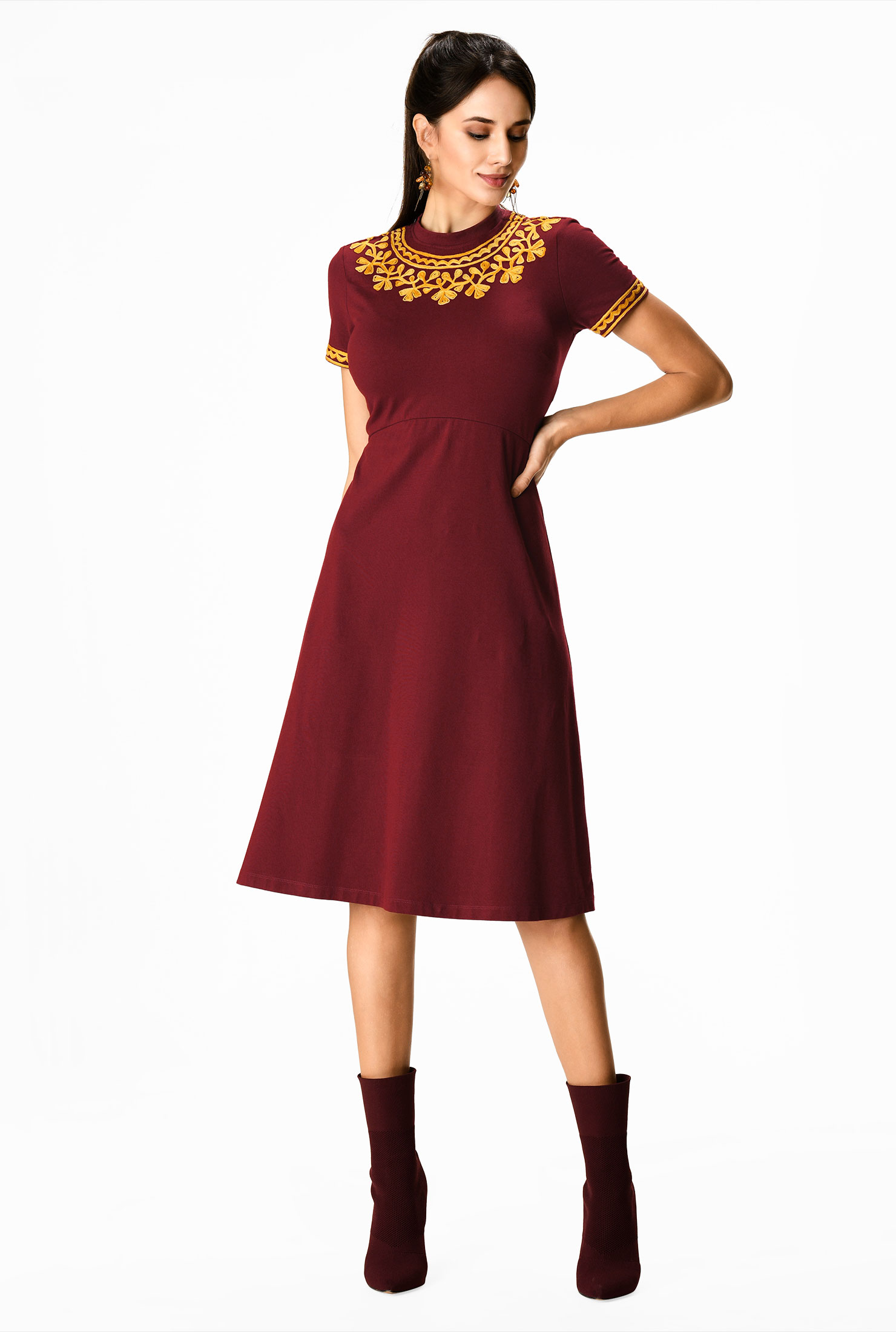 Shop Floral wool embellished cotton knit dress eShakti