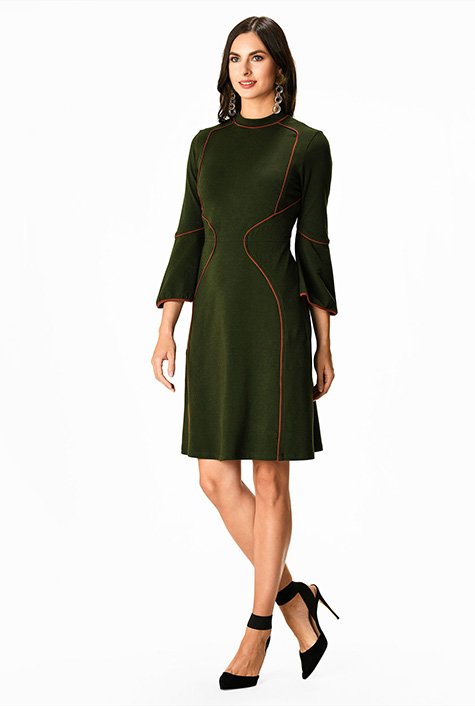 Contrast tipped trim cotton knit dress