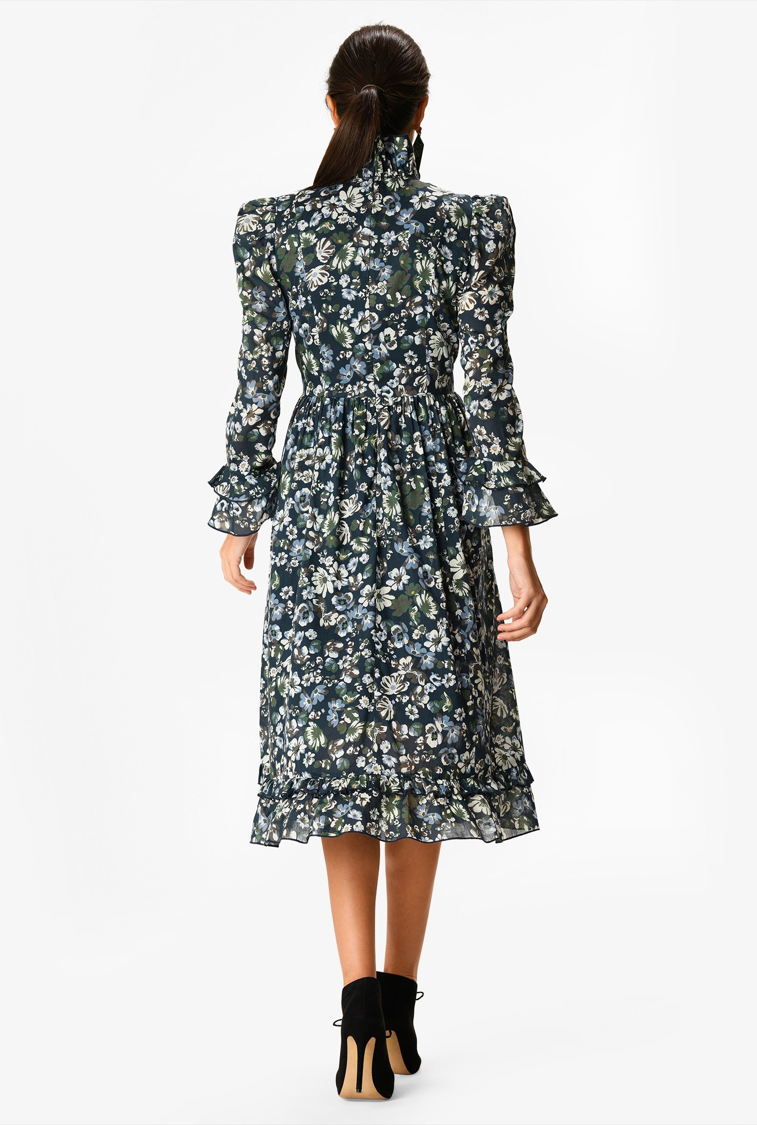 Shop Ruffle floral print cotton voile dress | eShakti