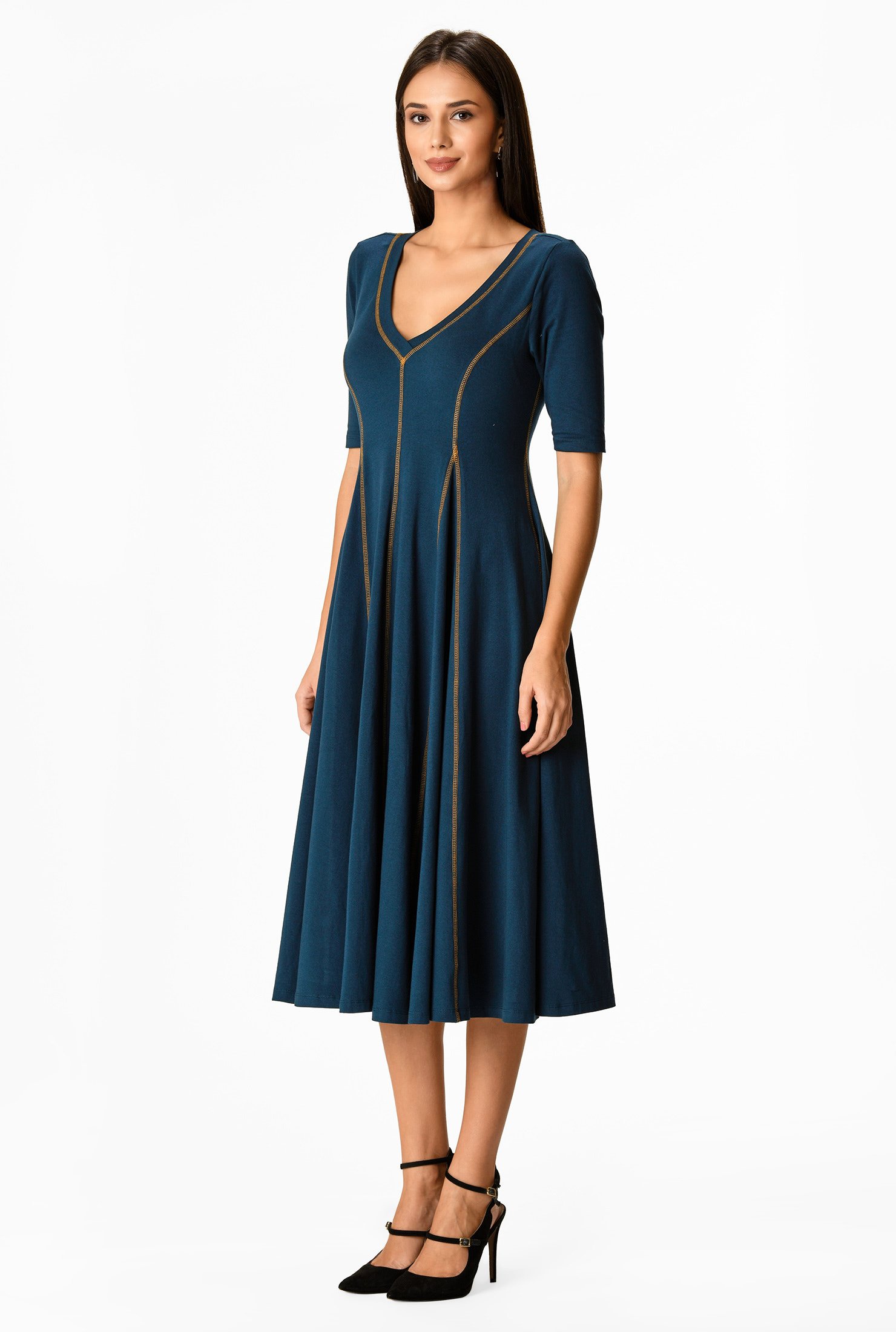 seamed knit trapeze dress