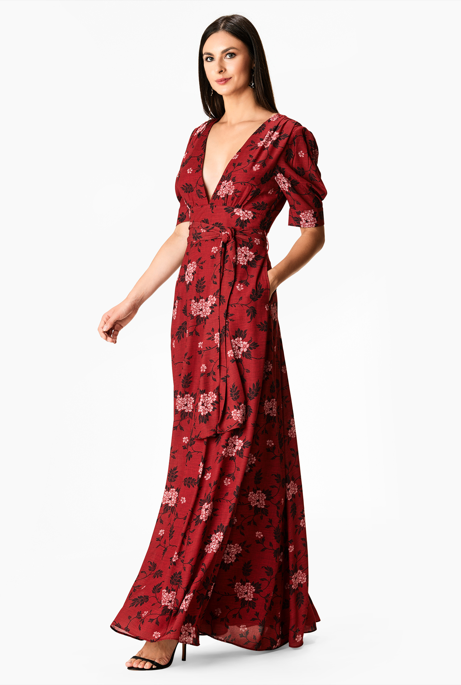 Shop Floral print crepe banded empire maxi dress eShakti