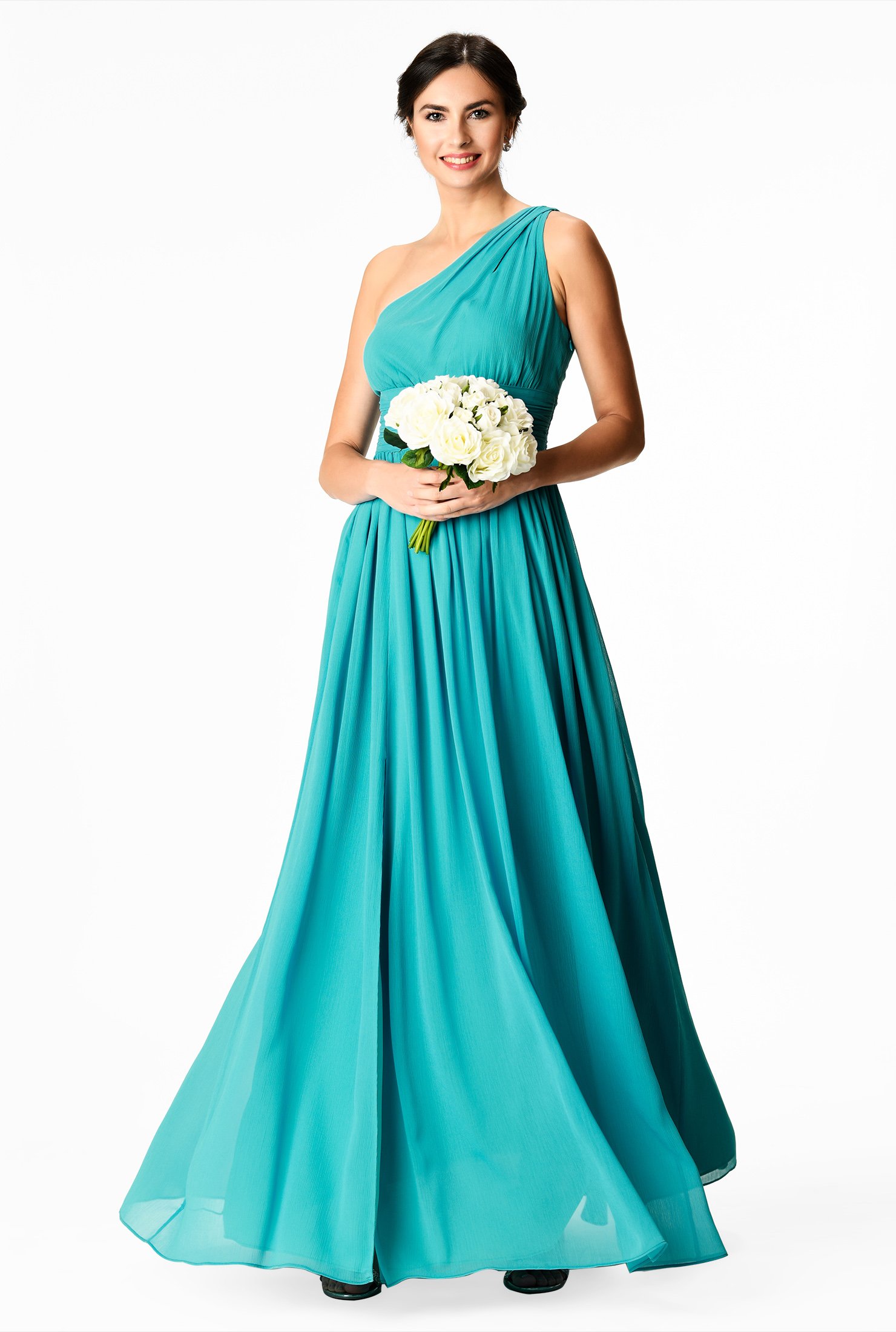 one shoulder chiffon maxi dress