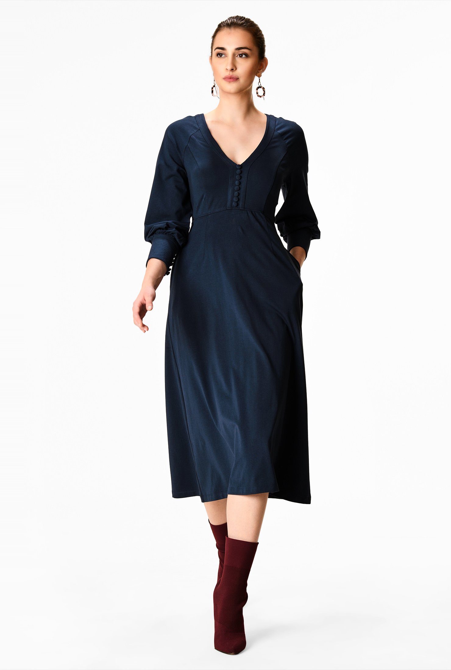 Shop Faux button front cotton knit dress | eShakti