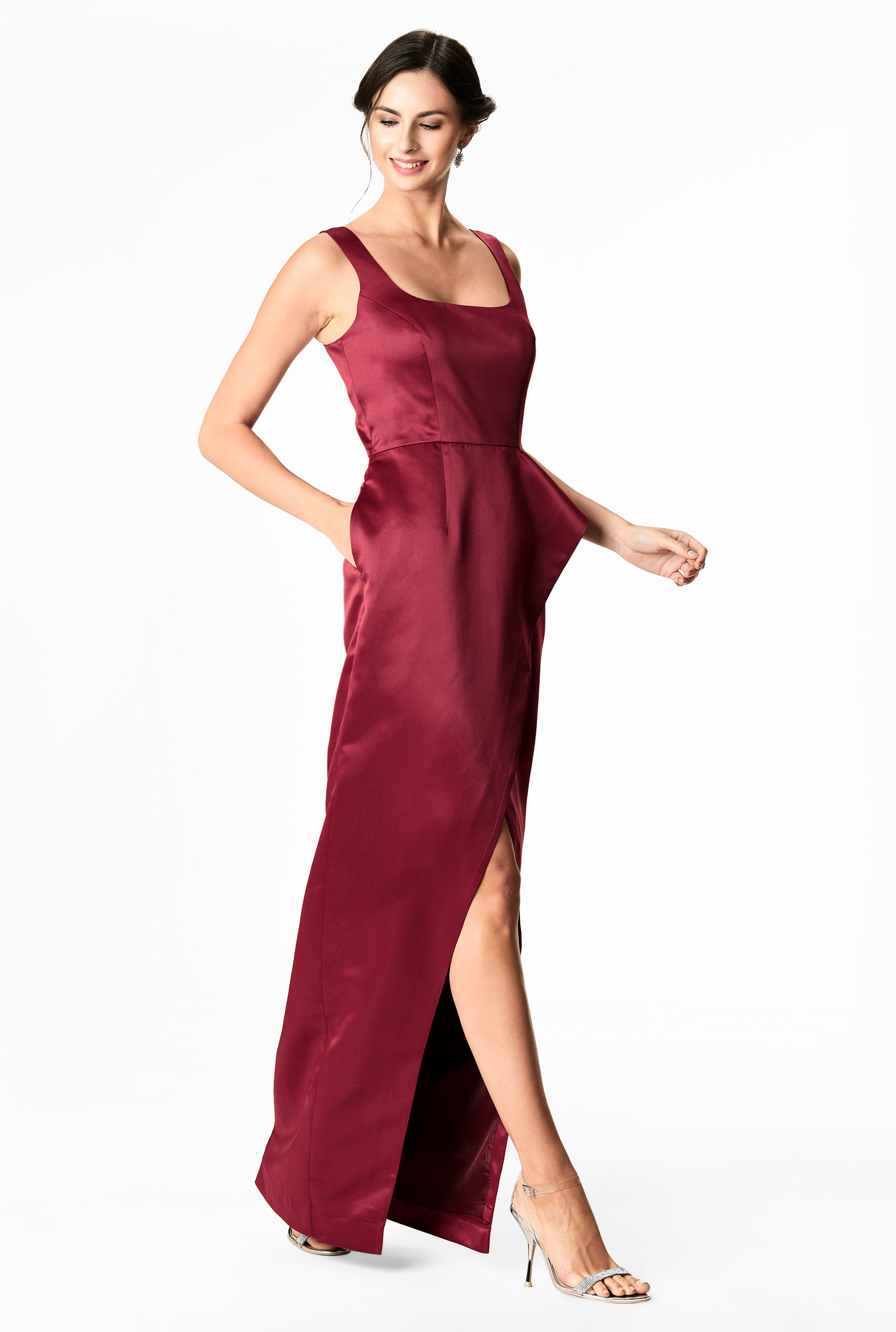 Shop Asymmetric drape front satin maxi dress eShakti