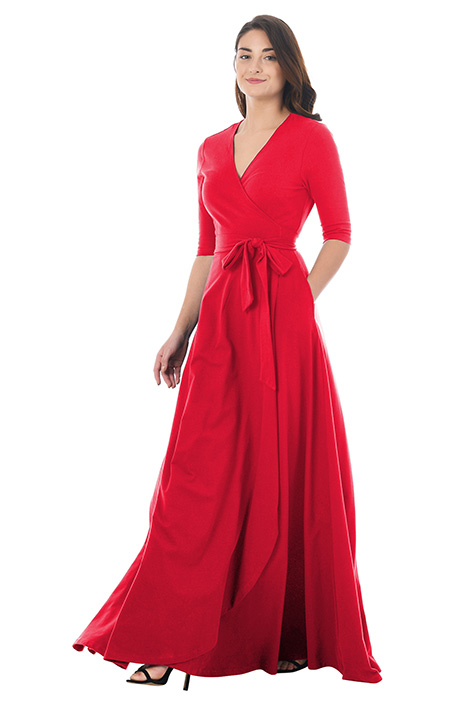 Shop Cotton knit maxi wrap dress eShakti