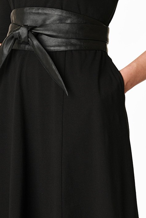 Asymmetric hem cotton knit obi belt dress