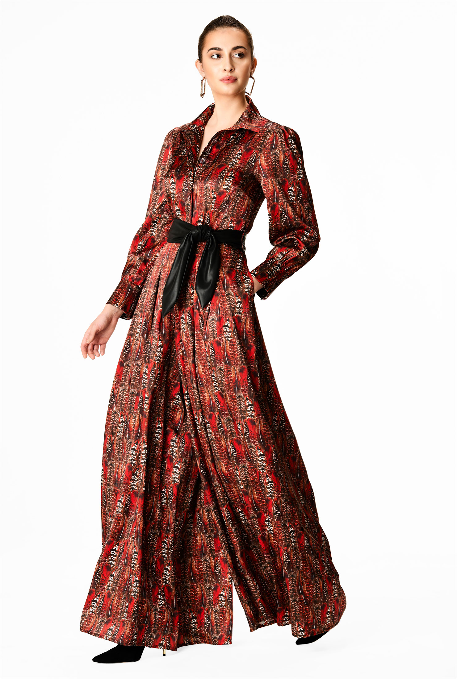 Shop Feather print satin palazzo jumpsuit eShakti