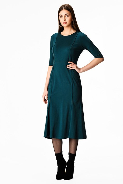 Shop Flared hem cotton knit A-line dress | eShakti