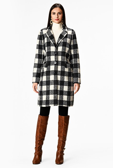 Shop Front pocket buffalo plaid coat eShakti