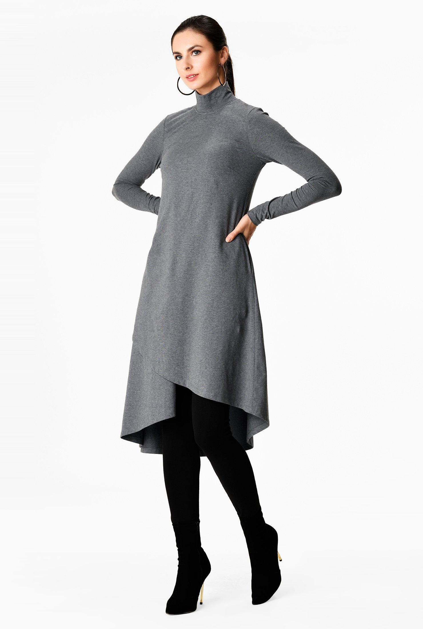 Asymmetric hem cotton knit shift dress