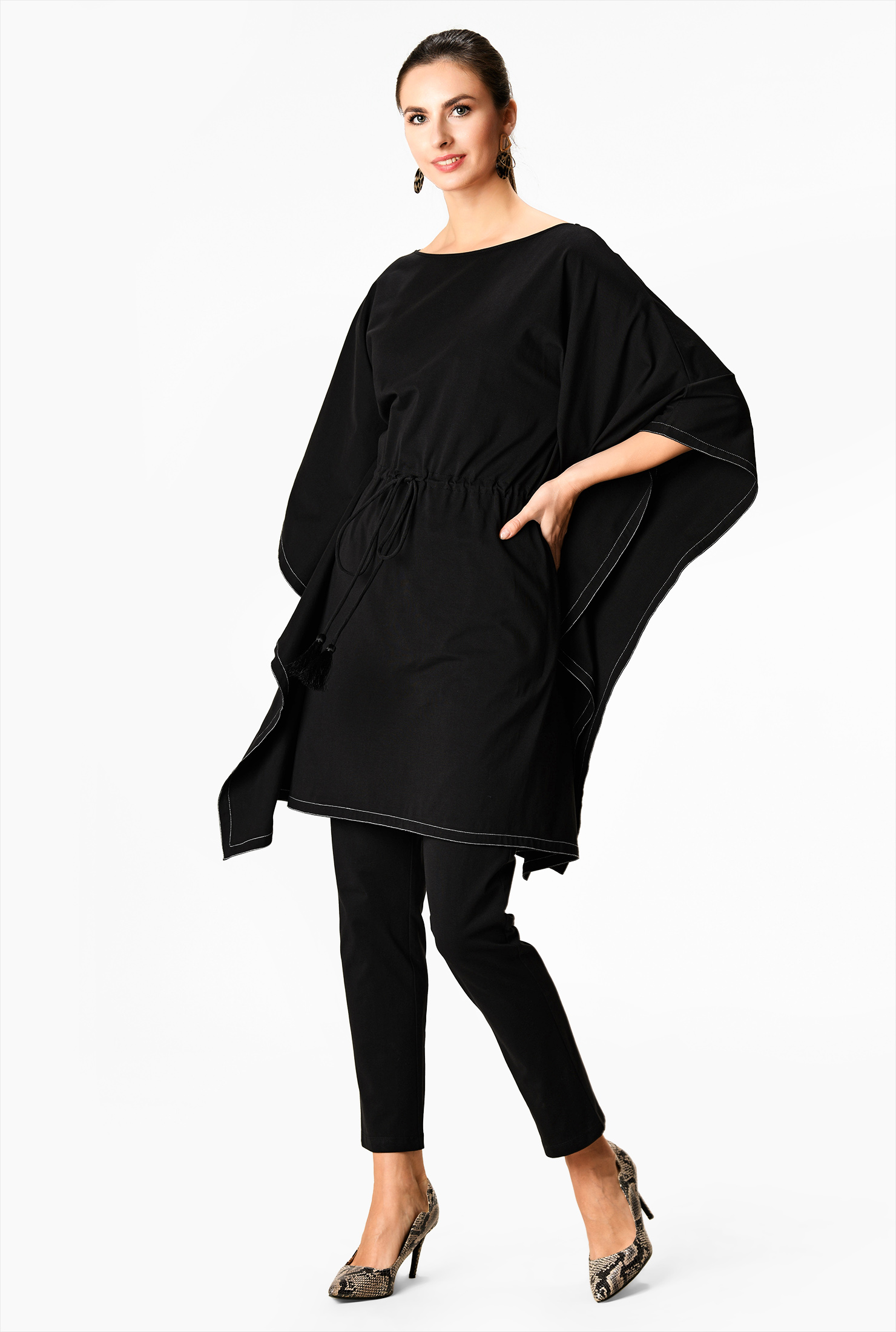 Shop Cotton knit short kaftan and pants set eShakti