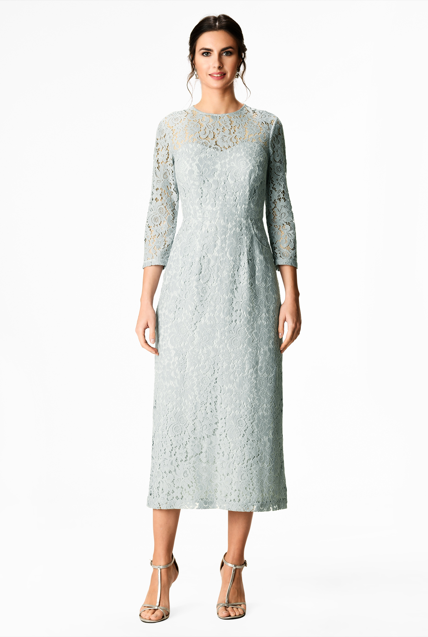 Shop Illusion floral lace sheath dress | eShakti