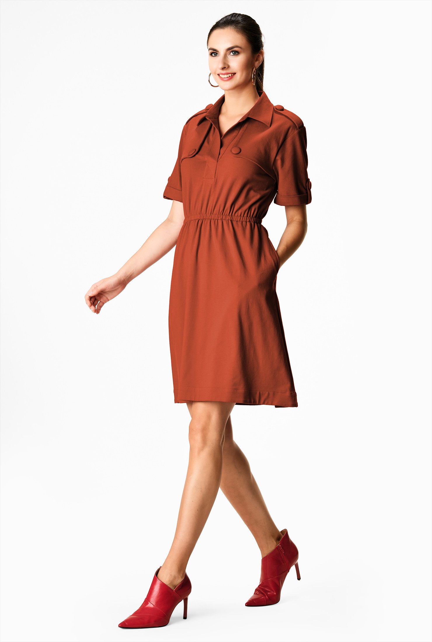 Shop Utility style cotton knit shirtdress | eShakti