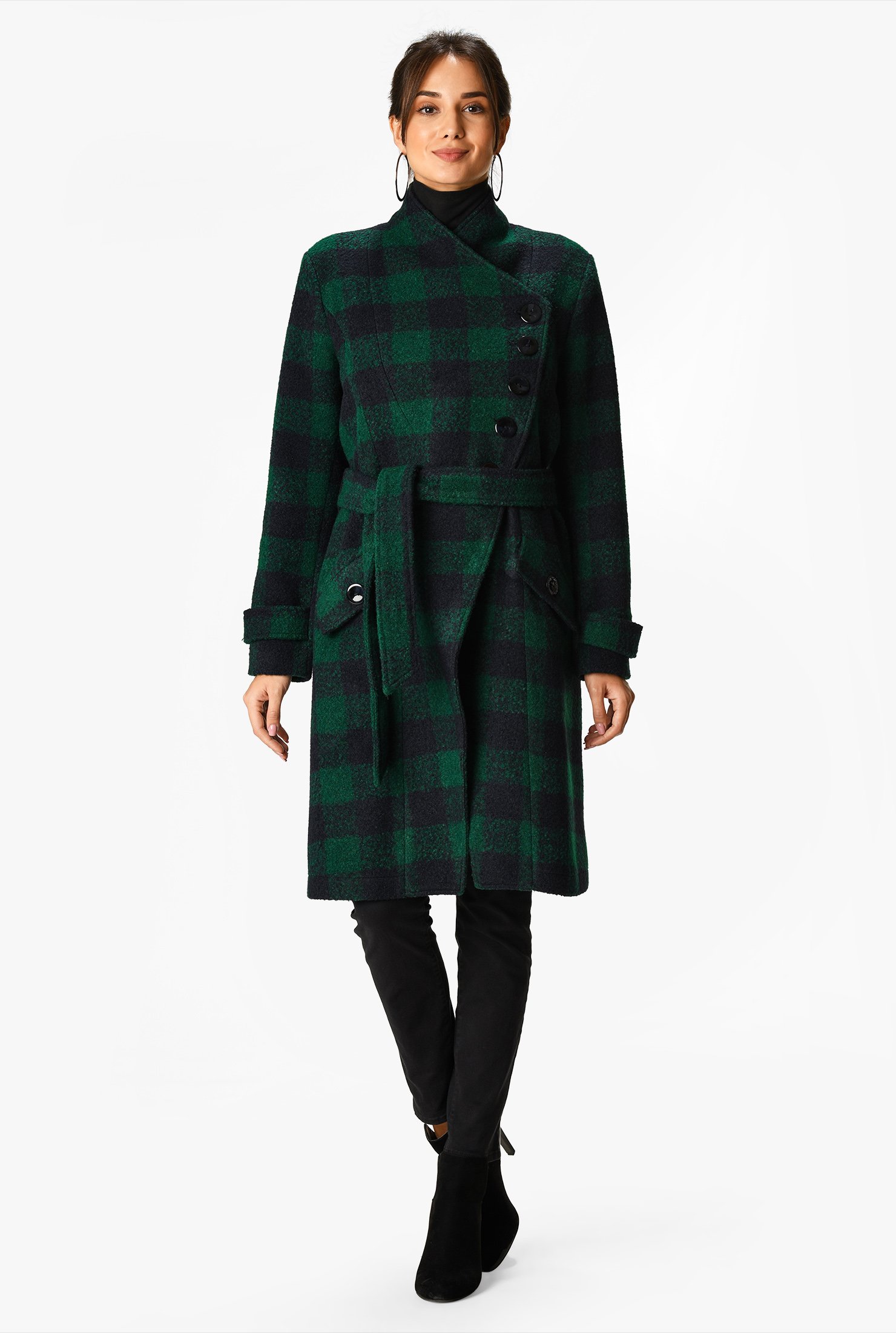 buffalo plaid wrap coat