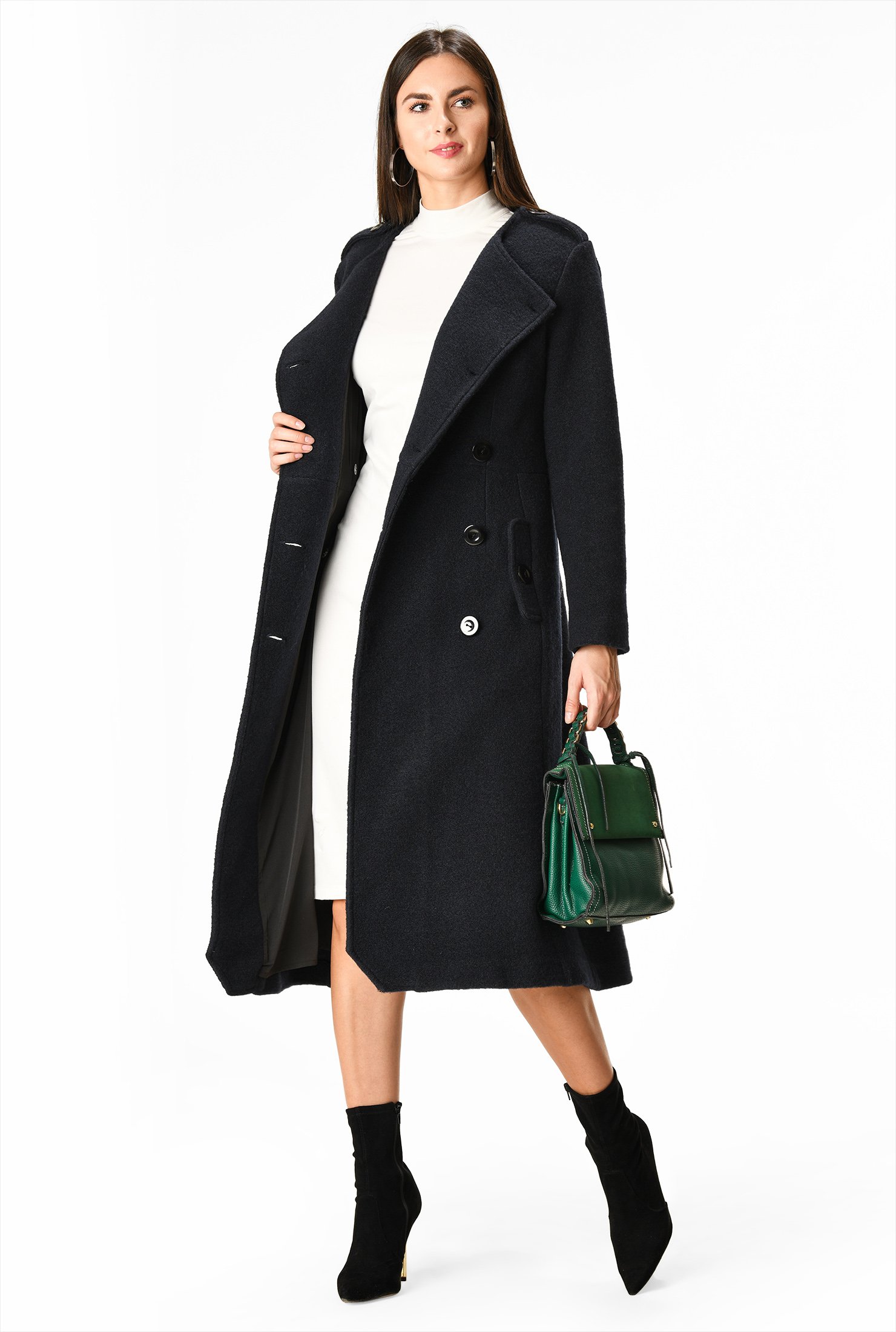 Shop Envelope collar wool blend long coat | eShakti