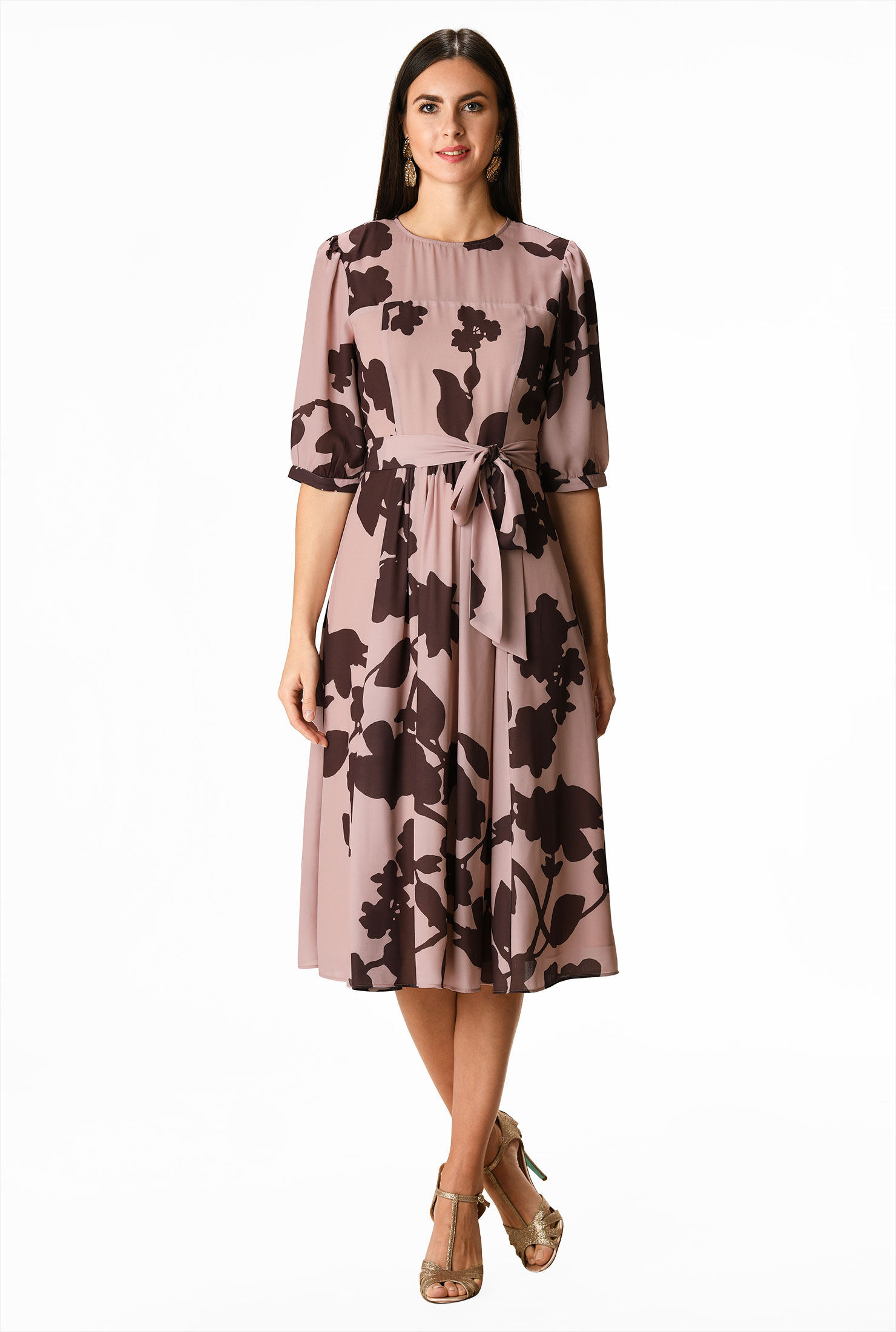 Shop Floral print crepe midi dress eShakti