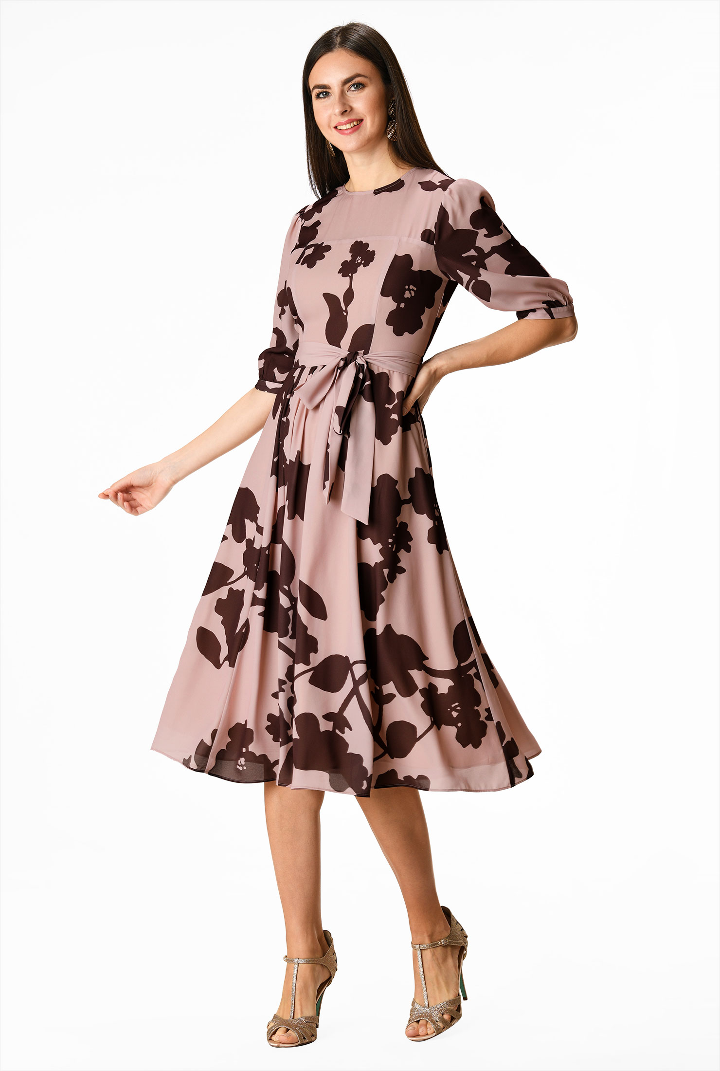 Shop Floral print crepe midi dress eShakti