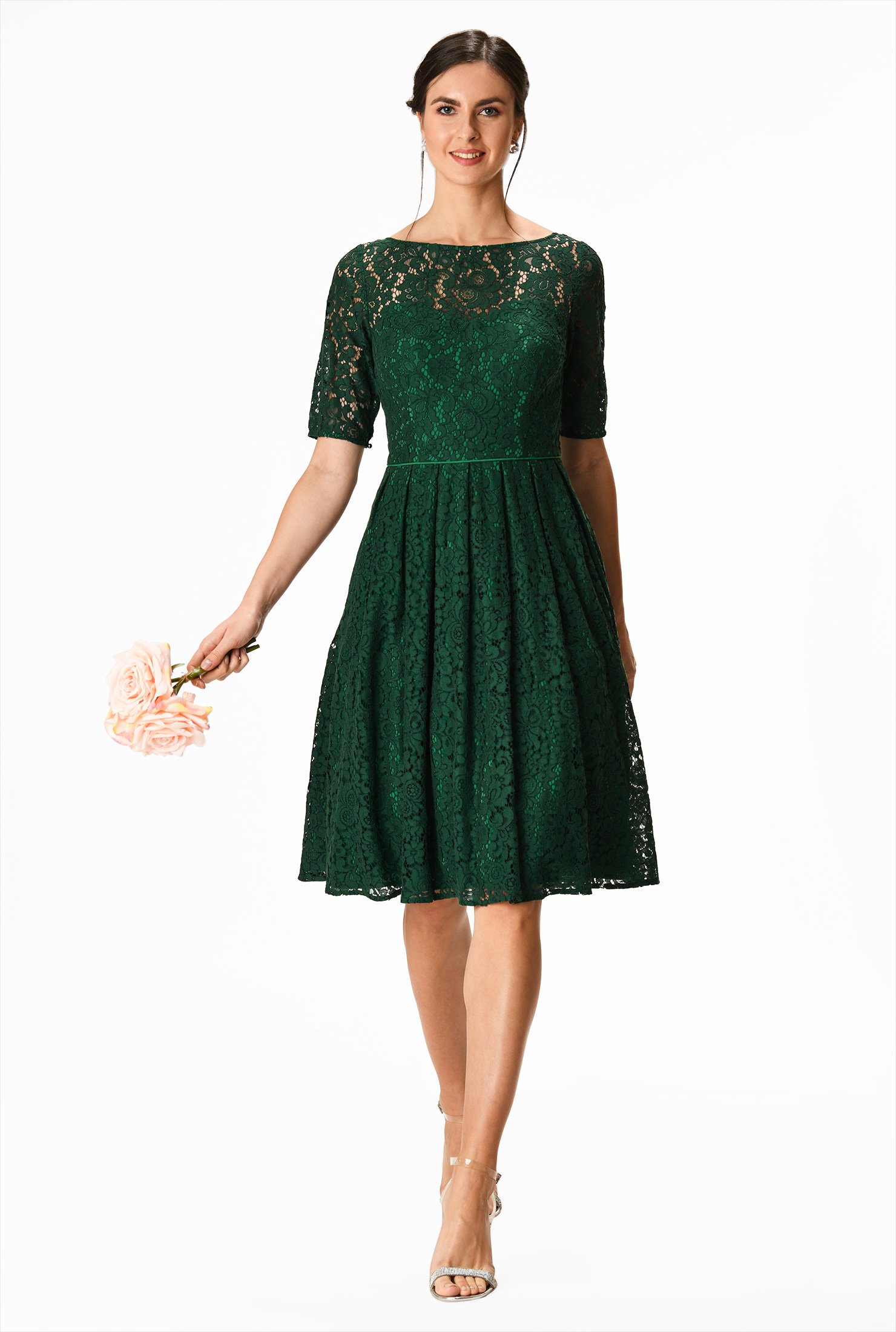 Shop Illusion floral lace fit-and-flare dress | eShakti