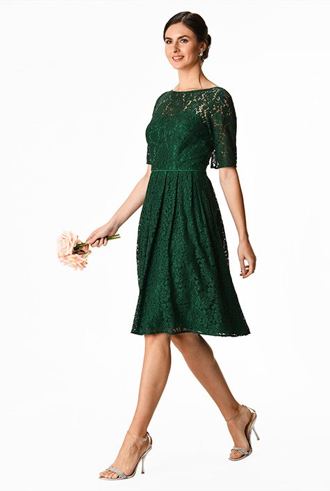 Shop Illusion floral lace fit-and-flare dress | eShakti