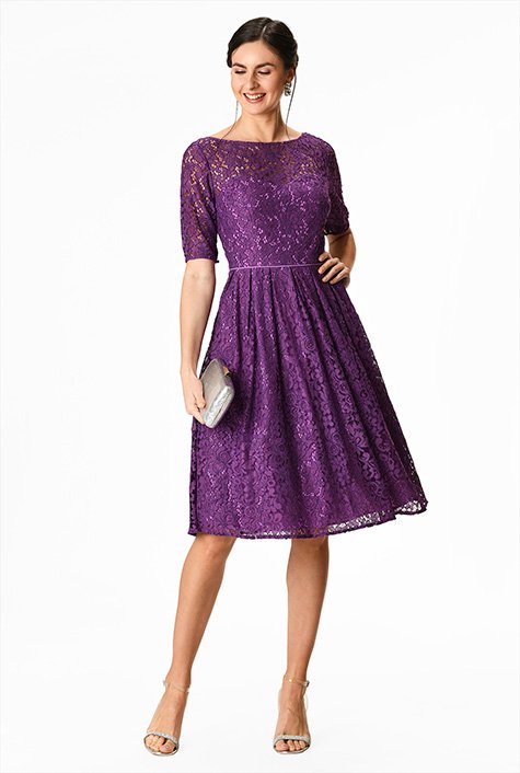 Shop Illusion floral lace fit-and-flare dress | eShakti