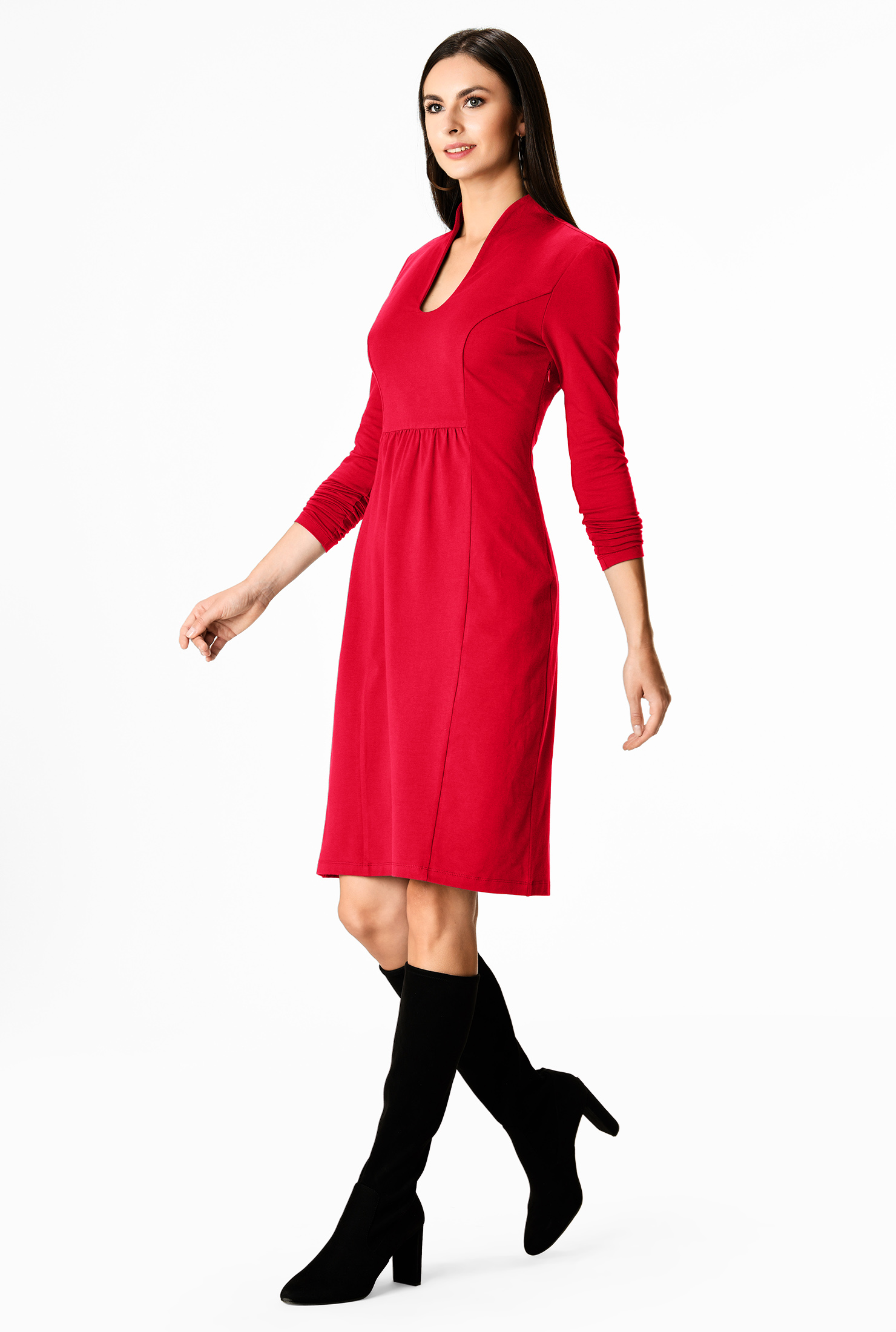 Shop Ruched bib cotton knit Aline dress eShakti