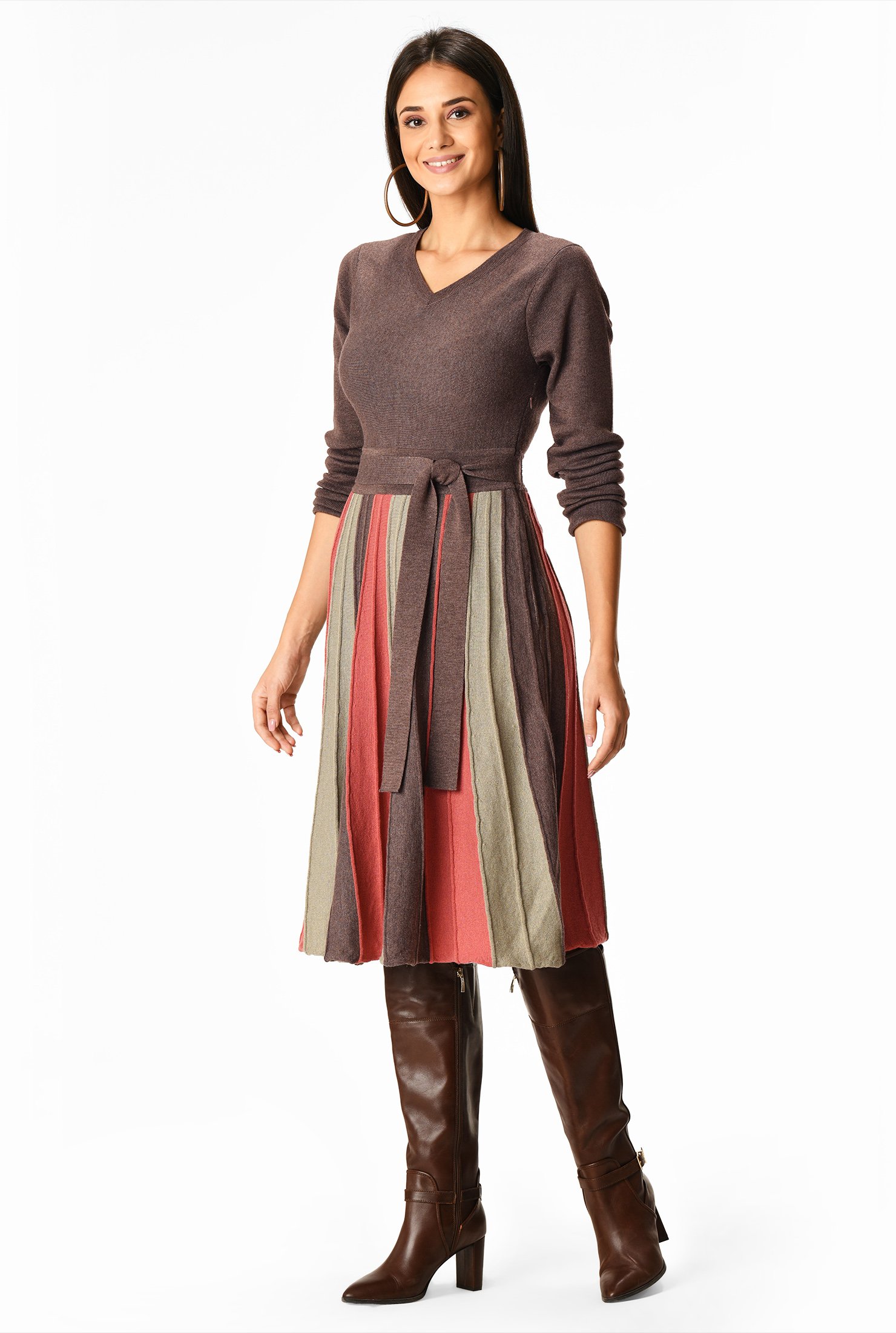 Shop Harvest tones stripe sweater dress | eShakti
