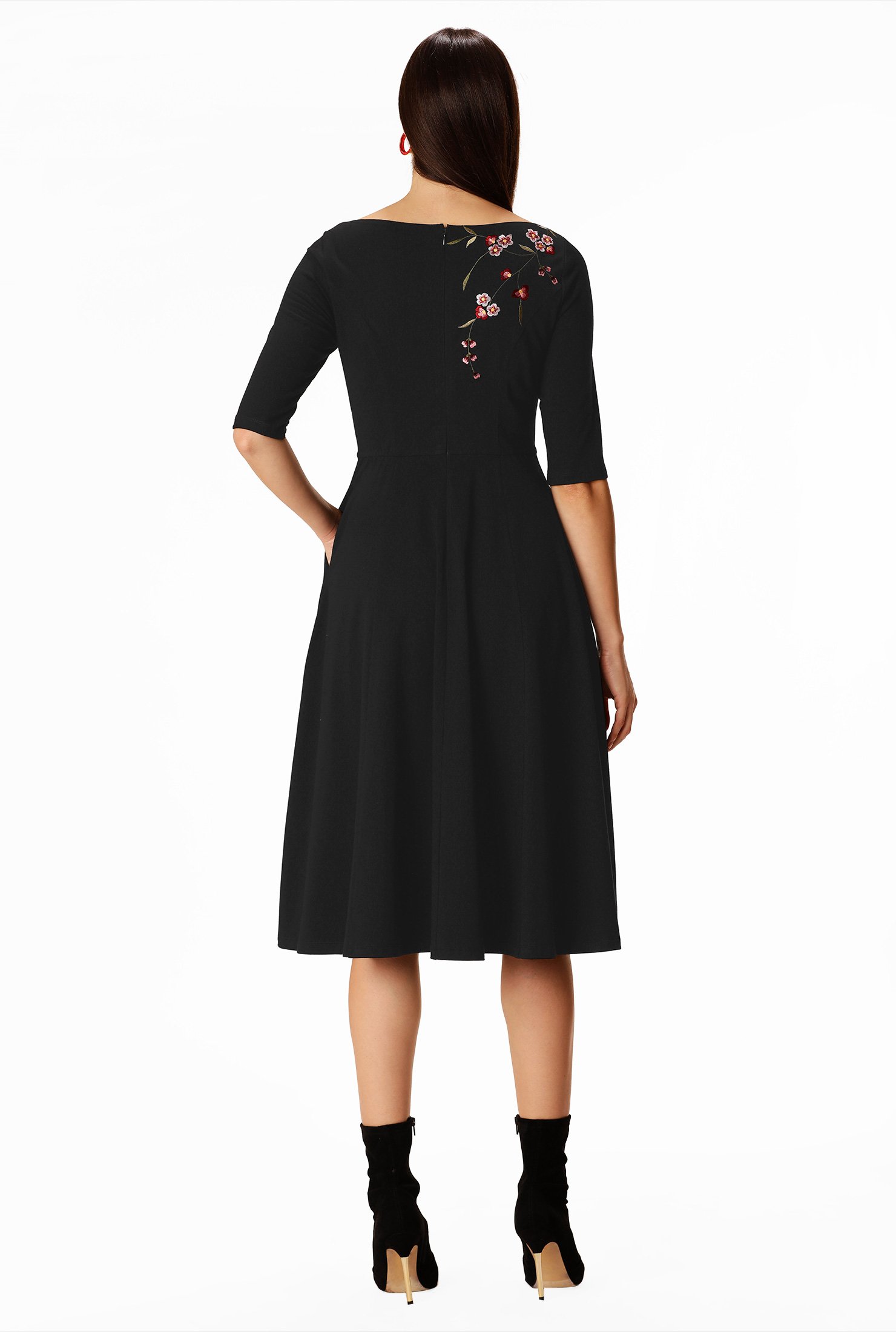 Shop Floral embellished cotton knit dress eShakti