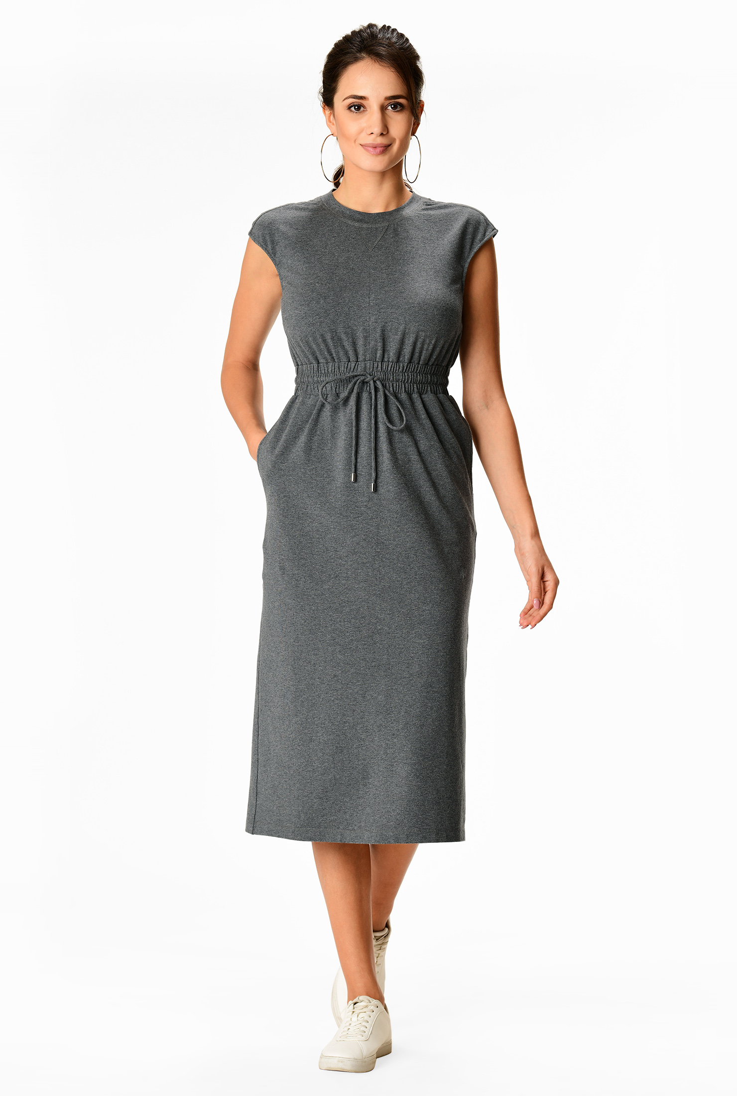 Shop Drawstring waist cotton knit dress eShakti