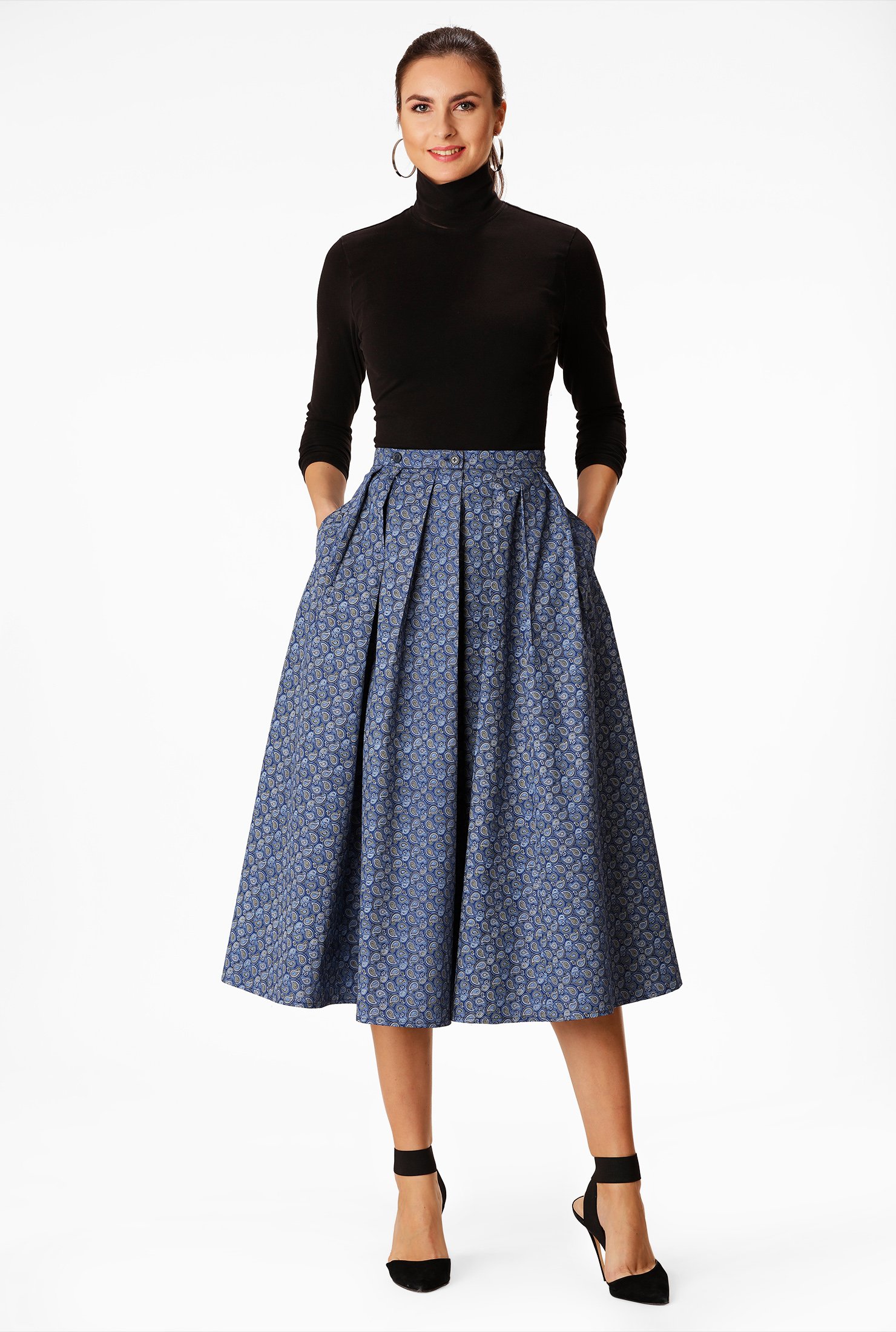 Shop Paisley print cotton midi skirt | eShakti