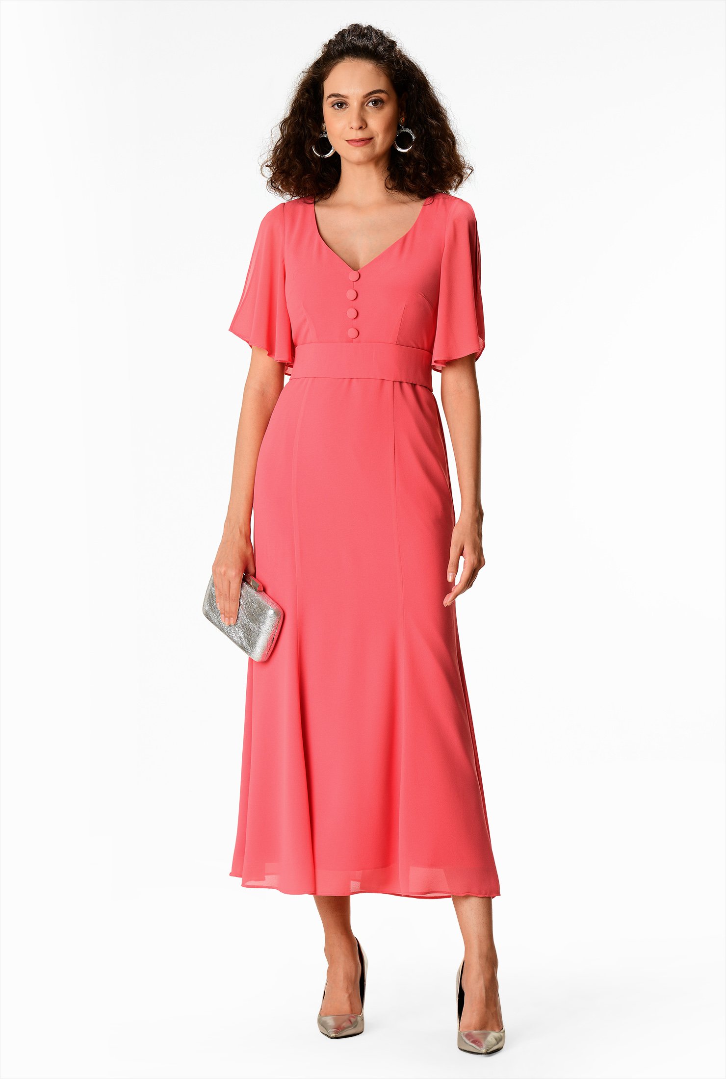 Shop Flared sleeve chiffon trumpet midi dress | eShakti