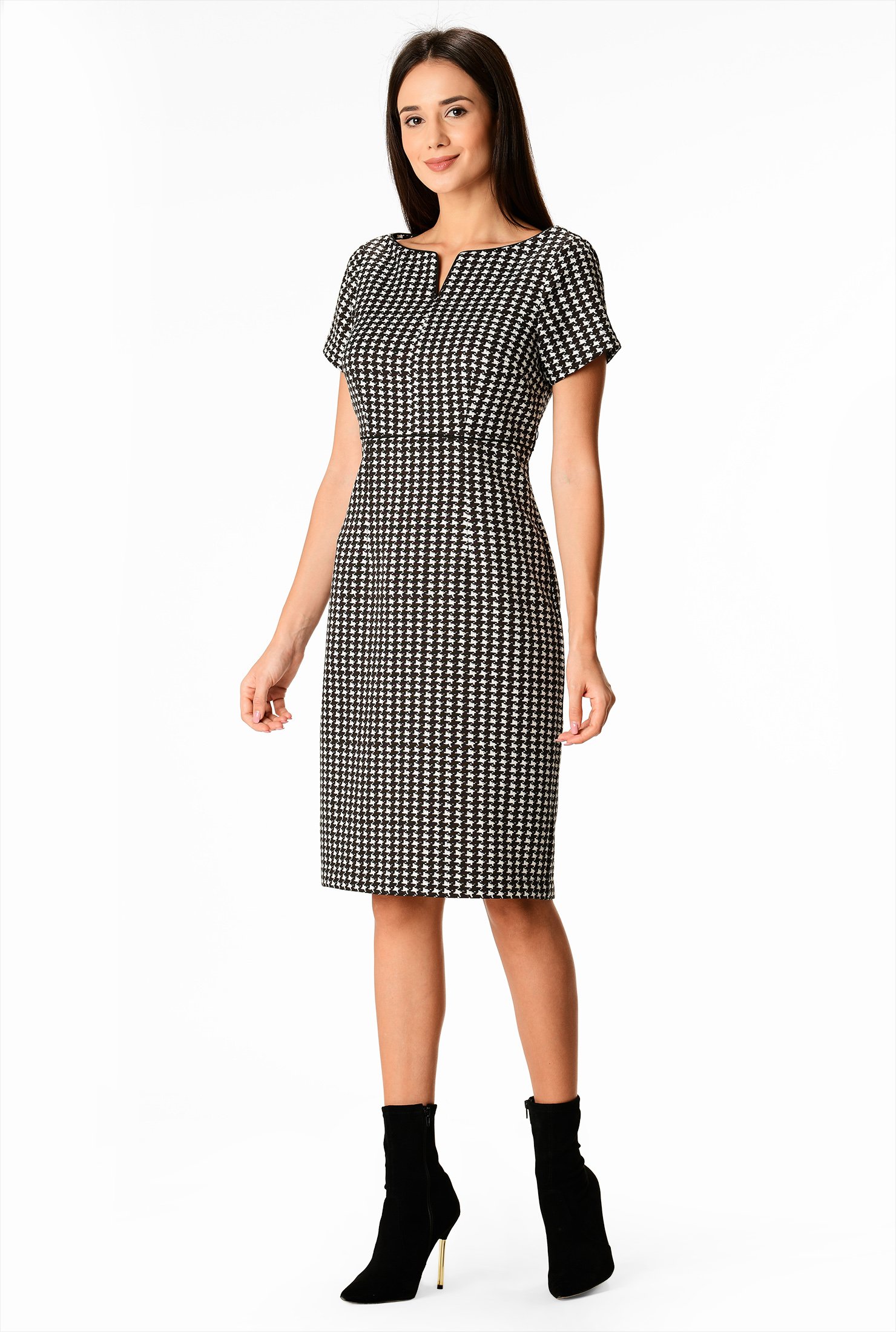 Shop Houndstooth Print Twill Sheath Dress Eshakti 