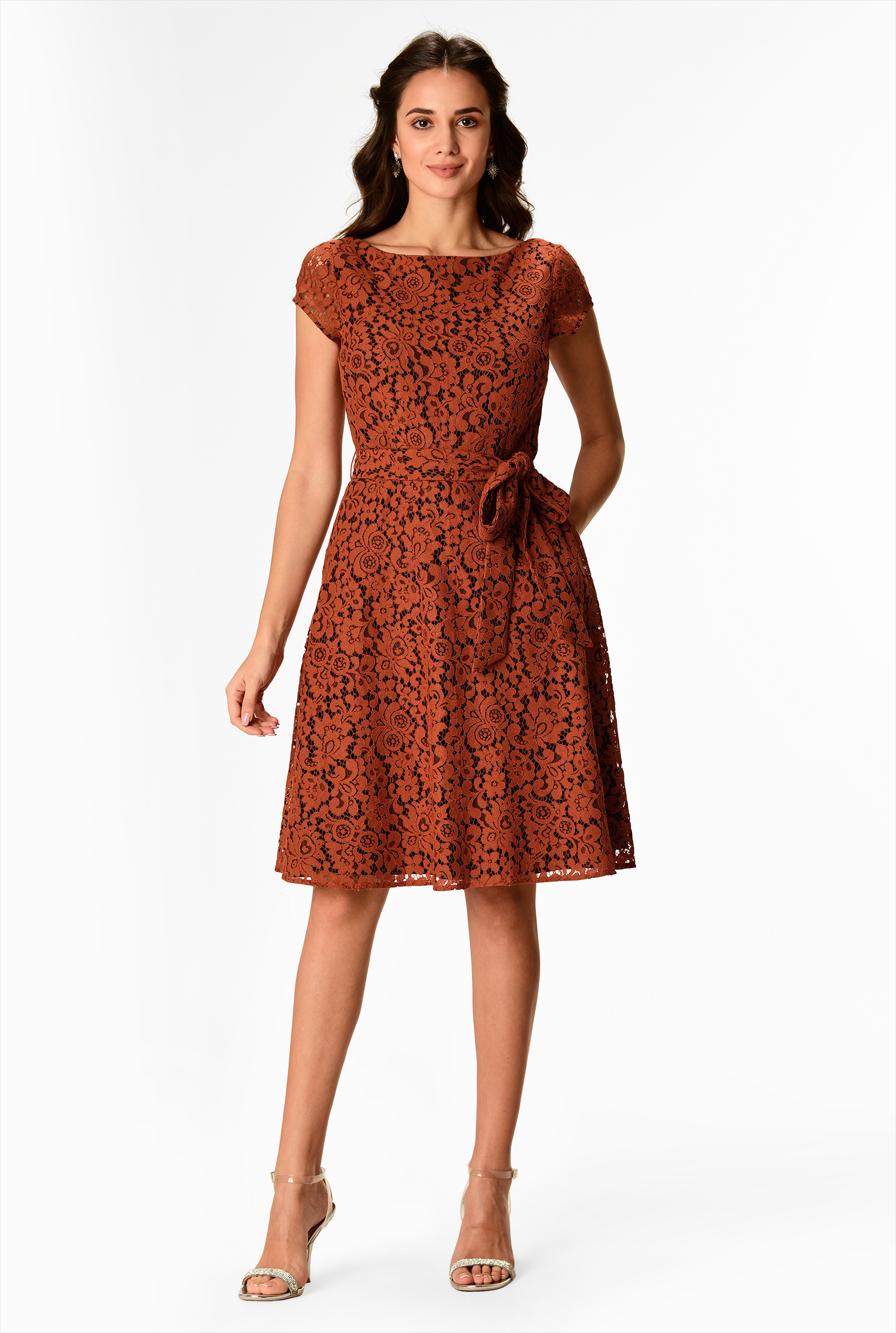 Shop Floral lace A-line dress | eShakti