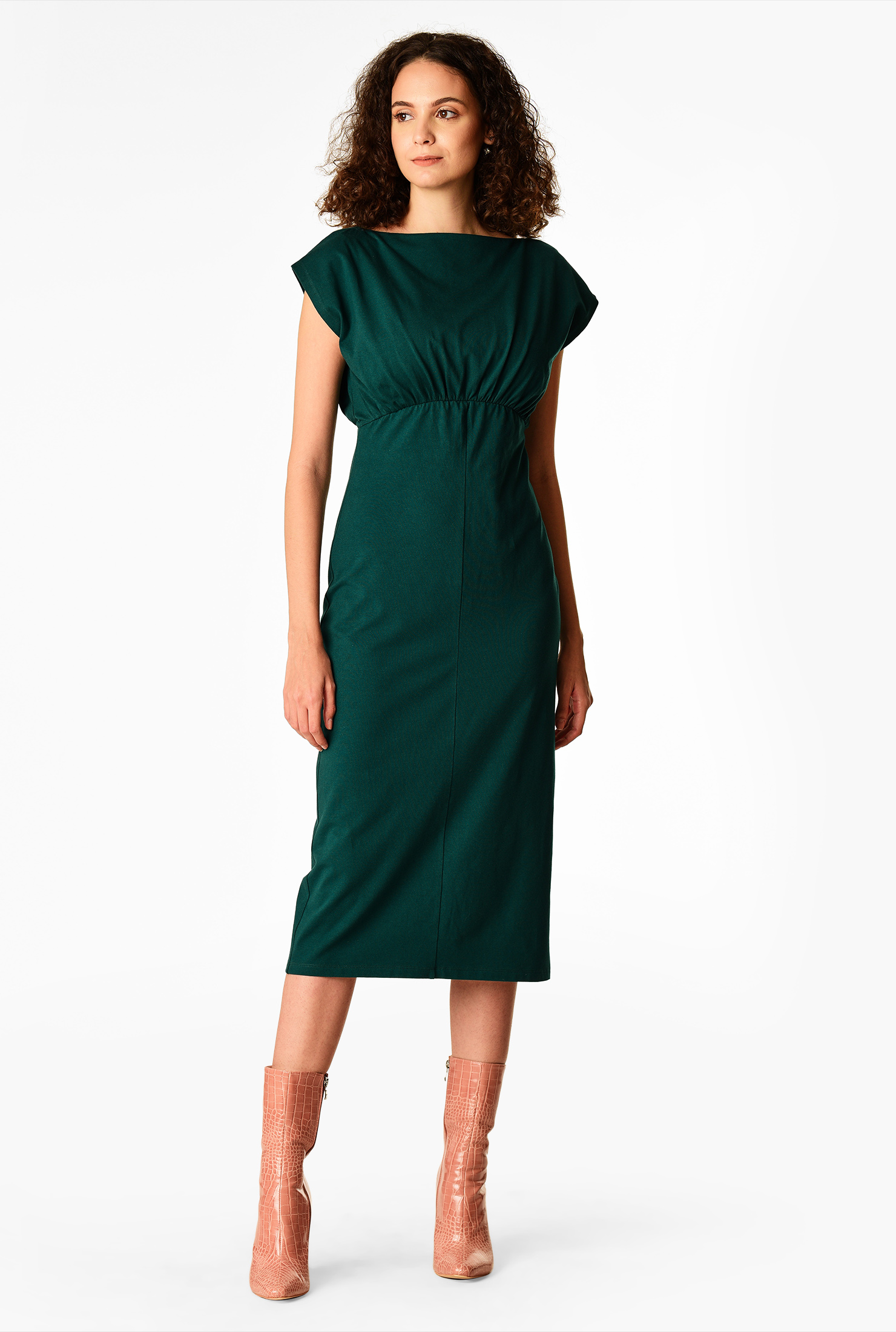 Shop Ruched empire cotton knit sheath dress eShakti