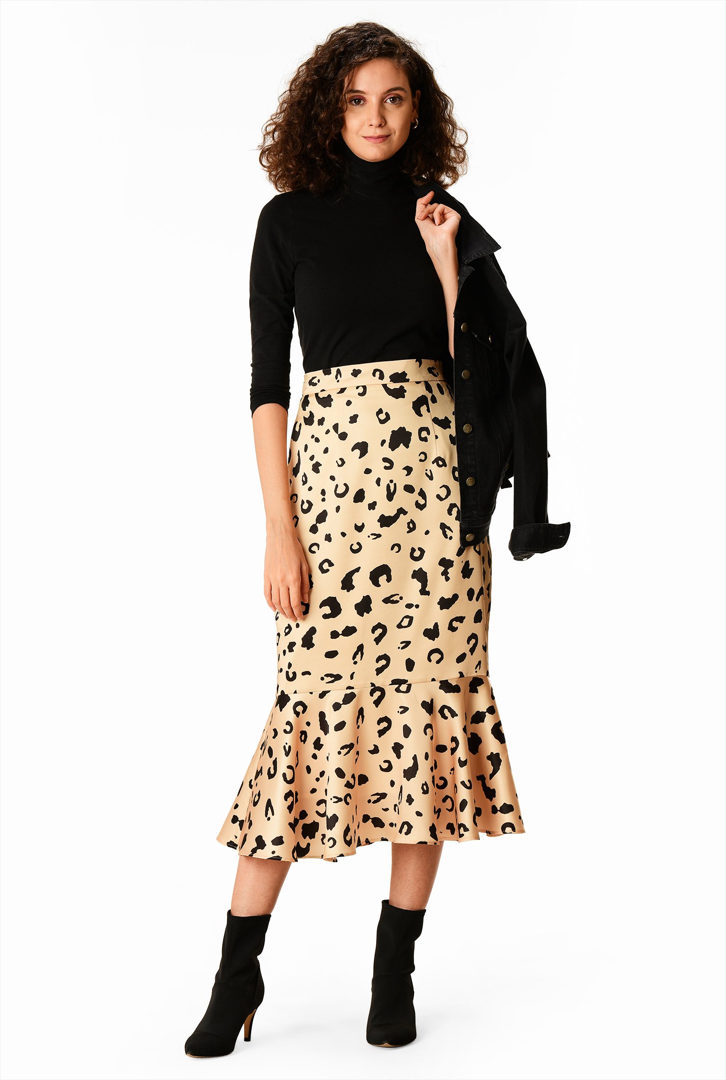 Shop Ruffle flounce animal print satin skirt | eShakti