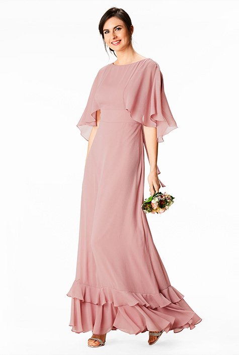 Shop Flutter sleeve chiffon ruffle maxi dress eShakti