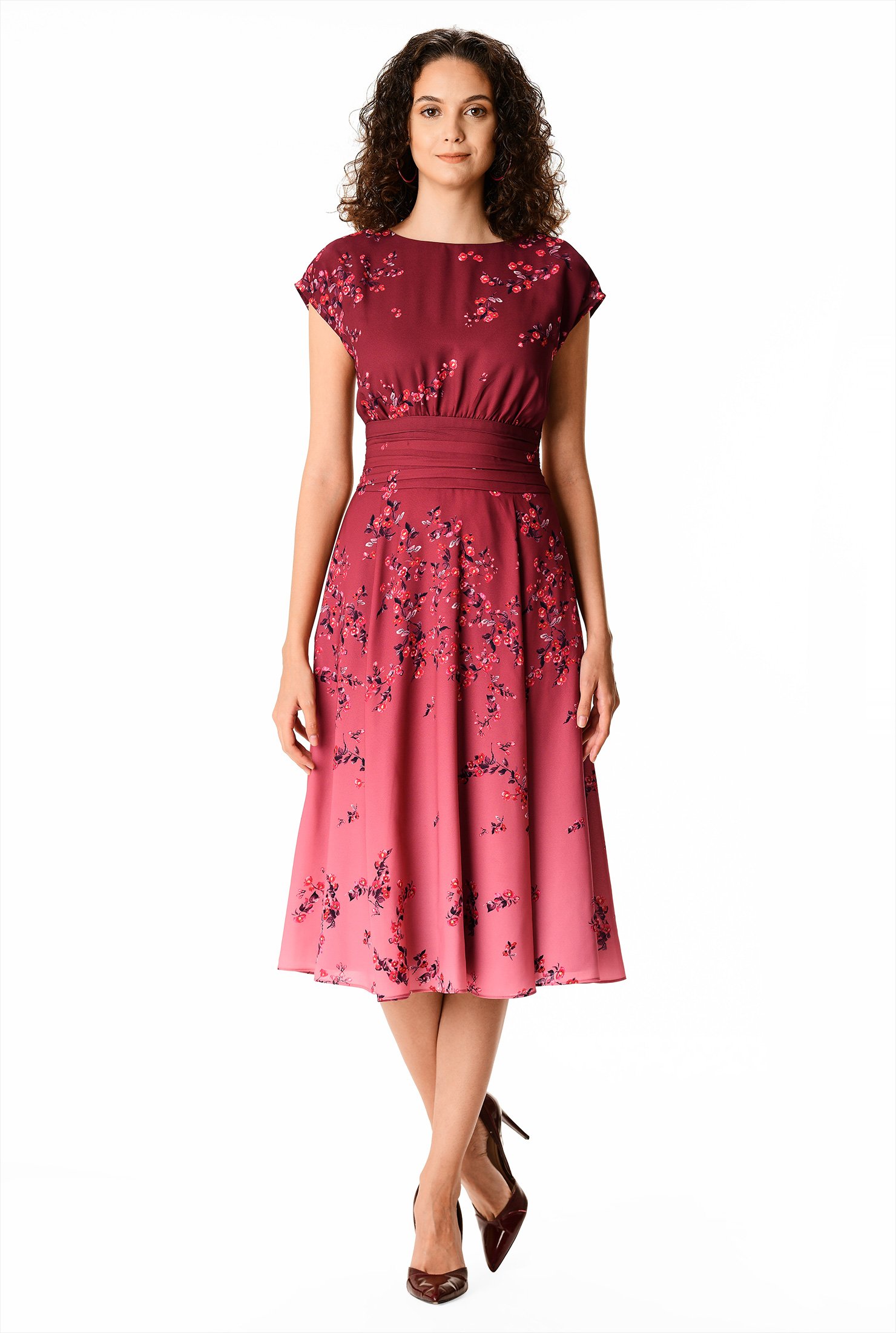 Shop Ombre floral print pleated empire crepe dress | eShakti