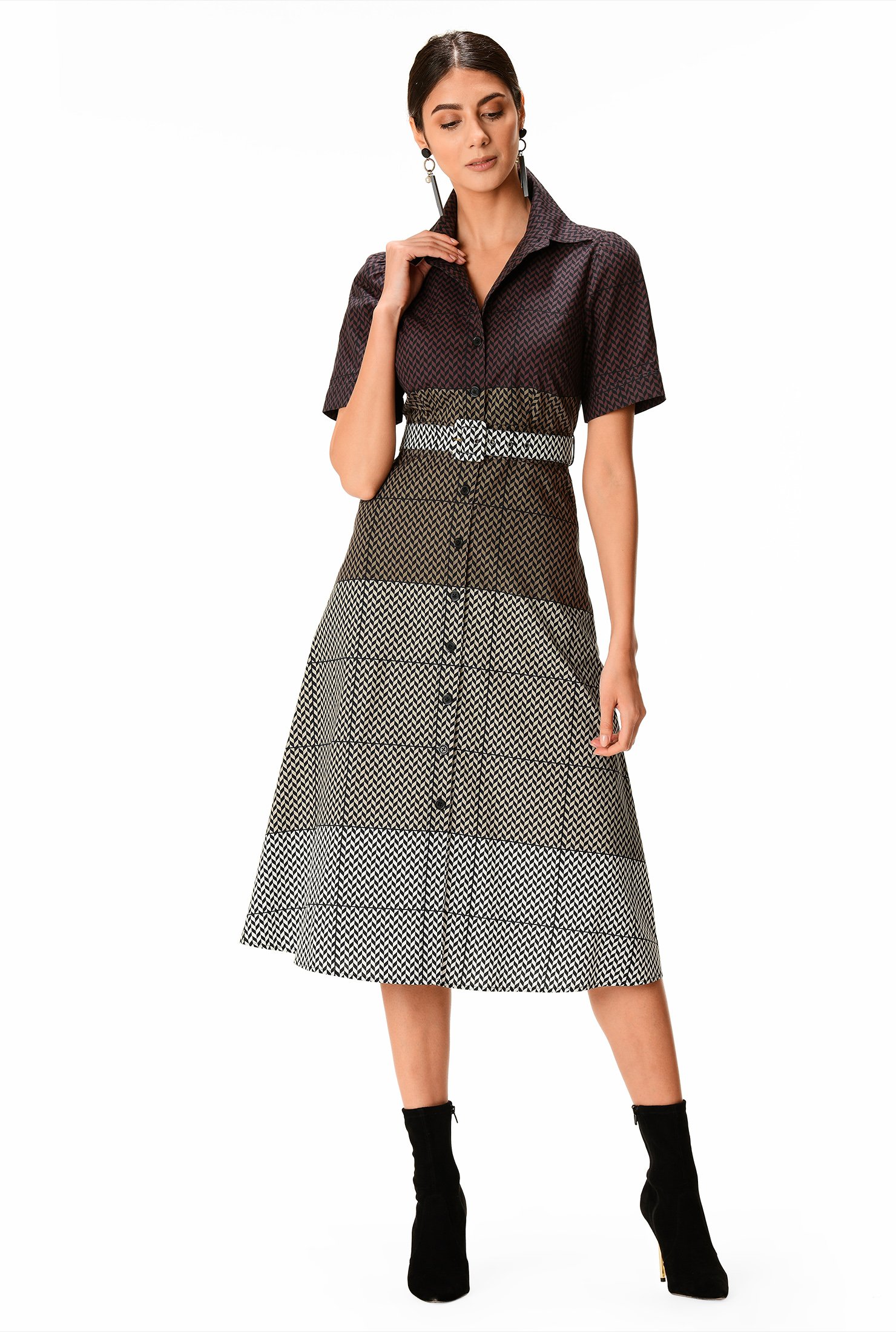 Ombre check print cotton shirtdress