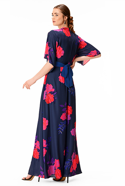 Shop Plunge floral print crepe maxi dress | eShakti