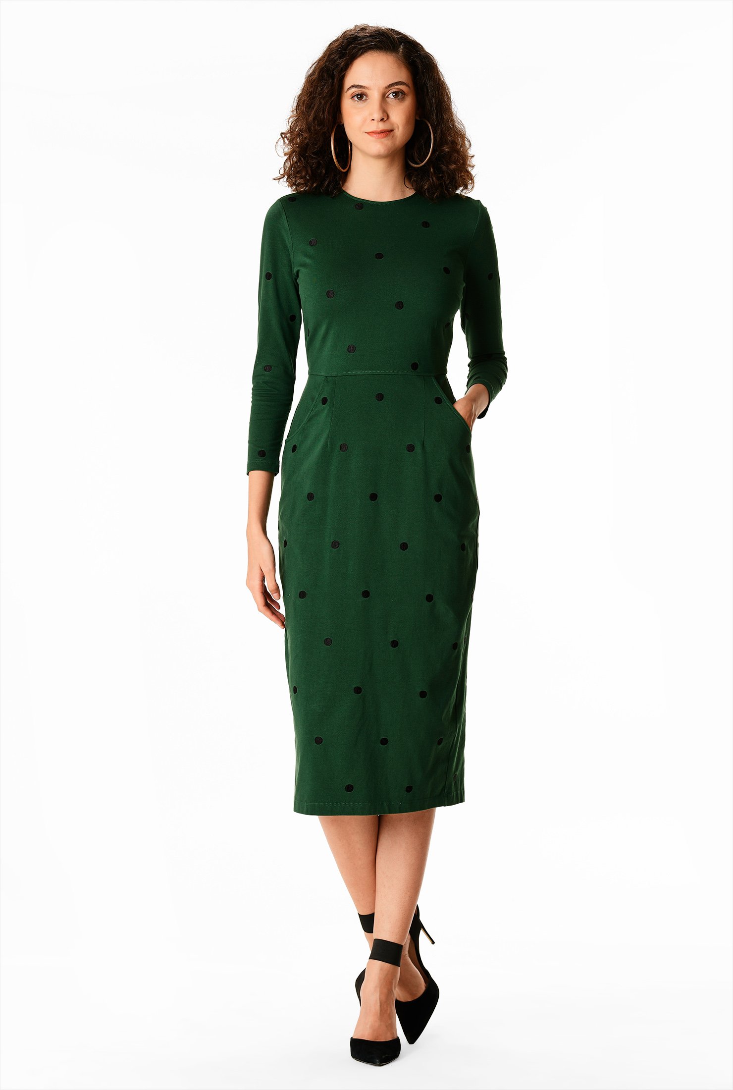 Shop Embellished polka dot cotton knit sheath dress eShakti