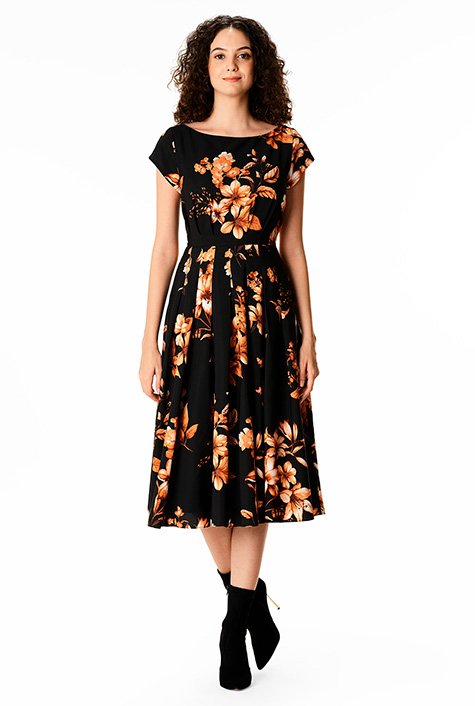 Shop Floral print release pleat matte crepe dress | eShakti