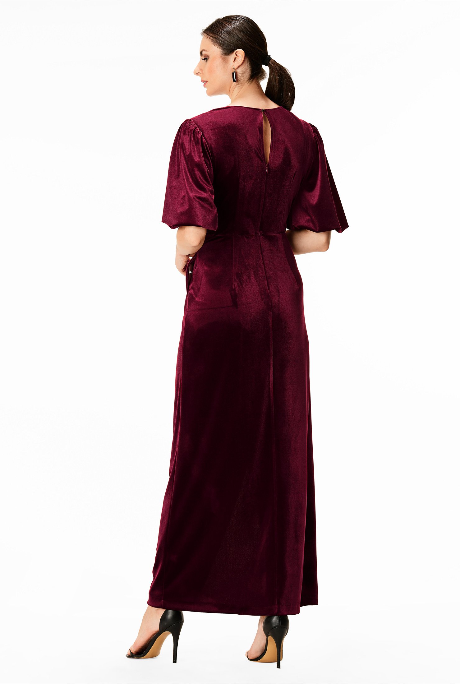 Shop Puff Sleeve Velvet Faux Wrap Dress Eshakti 1898