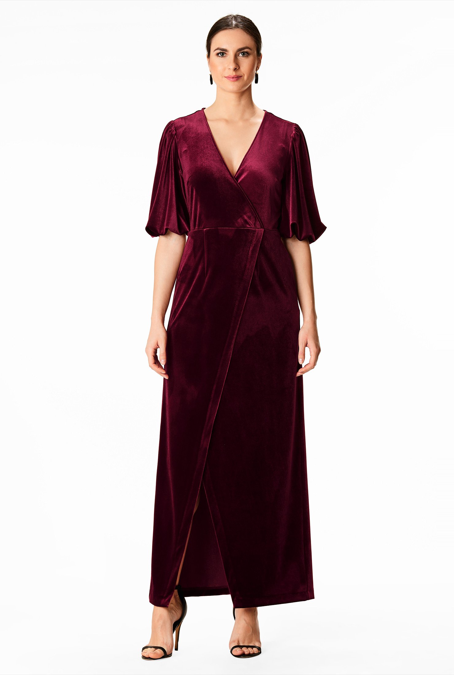 Shop Puff Sleeve Velvet Faux Wrap Dress Eshakti 1045